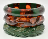 BB156 evergreen, tortoise  bakelitre and 2 color lucite bangles